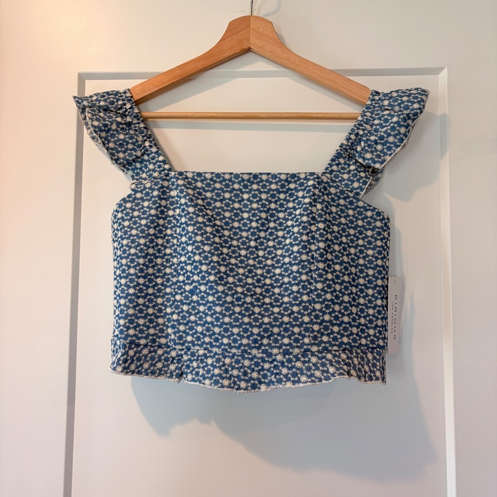 Kirious Womens Back Tie Crop Top Size M Babydoll Y2K Preppy Blue White Summer - Picture 2 of 8